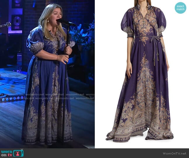 Zimmermann Anneke Belted Paisley Swing Maxi Dress worn by Kelly Clarkson on The Kelly Clarkson Show