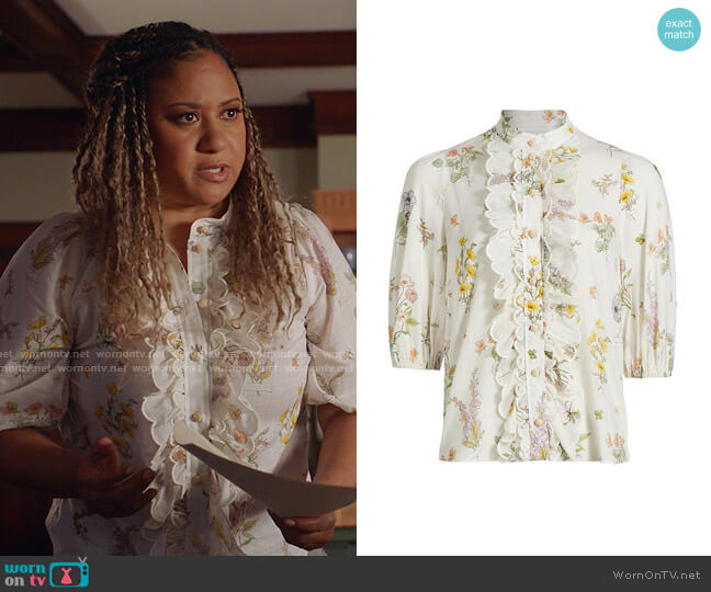 Zimmermann Jeannie Cotton Blouse worn by Karen Wilson (Tracie Thoms) on 9-1-1