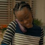 Zora’s blue striped colorblock sweater on From Scratch