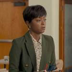 Zora’s green blazer with gold buttons on From Scratch