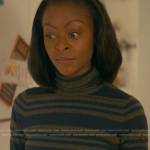 Zora’s metallic striped turtleneck on From Scratch