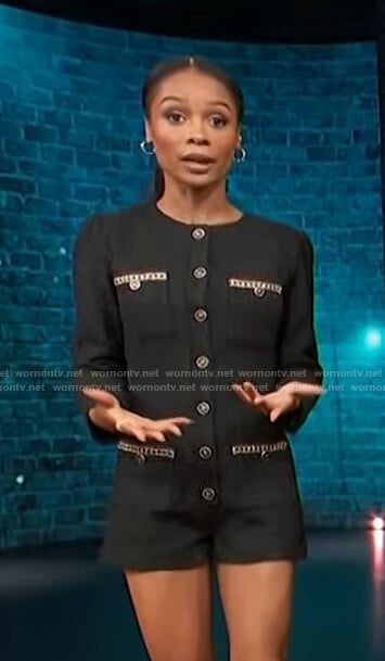 Zuri’s black button detail romper on Access Hollywood
