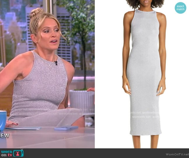 A.L.C. Ashley Metallic High Neck Midi Bodycon Dress worn by Sara Haines on The View