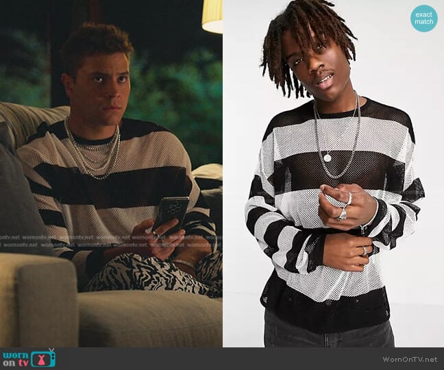 Asos Knitted Mesh Stripe Sweater in black and white worn by Iván Carvalho (André Lamoglia) on Elite