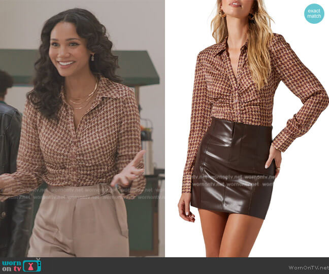 Astr the Label Ruched Button-Up Shirt worn by (Greta Onieogou) on All American Homecoming
