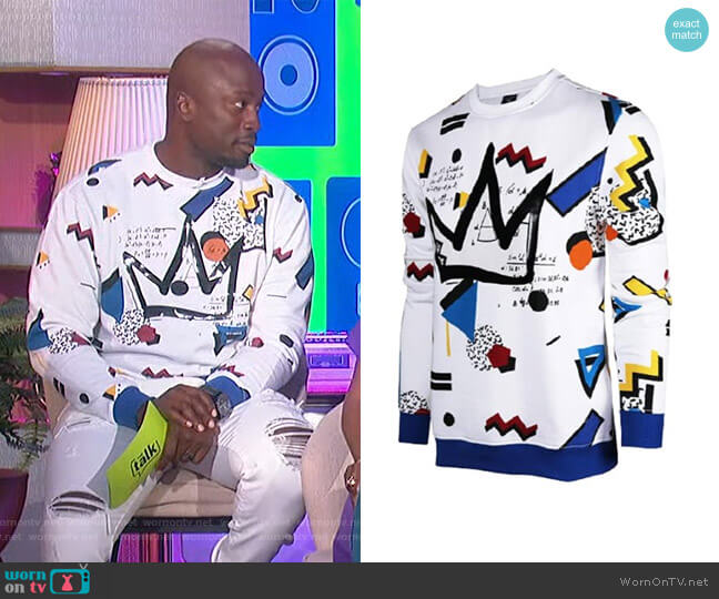 Bleecker and Mercer King Print Sweatshirt worn by Akbar Gbajabiamila on The Talk