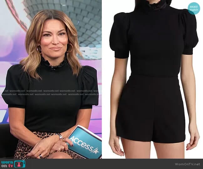 Alice + Olivia Chase Puff Sleeve Ruffle Neck Sweater worn by Kit Hoover on Access Hollywood