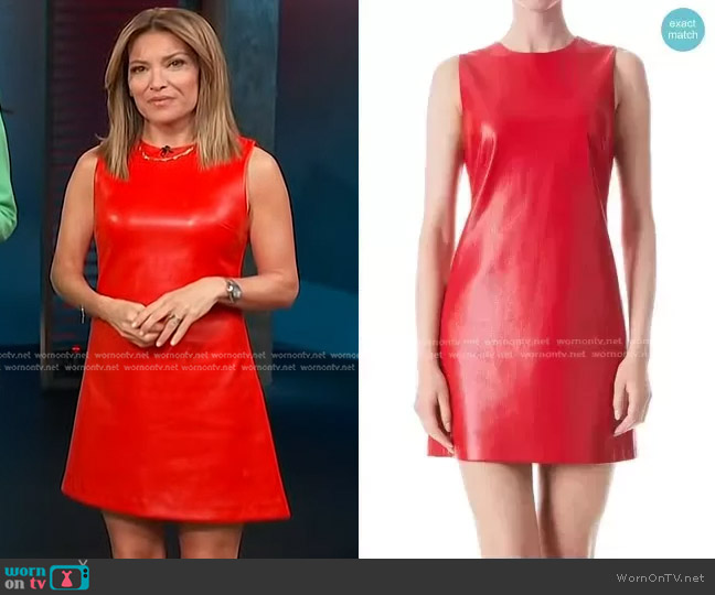 Alice + Olivia Coley Faux Leather Sheath Dress worn by Kit Hoover on Access Hollywood