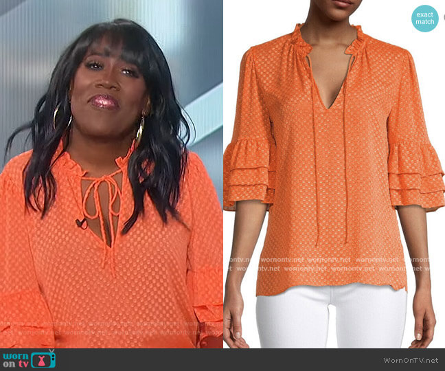 Alice + Olivia Julius Textured Tiered-Sleeve Top worn by Sheryl Underwood on The Talk