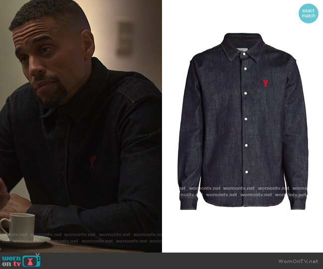 Ami Paris Logo-Embroidered Denim Shirt worn by (Michael Ealy) on Reasonable Doubt