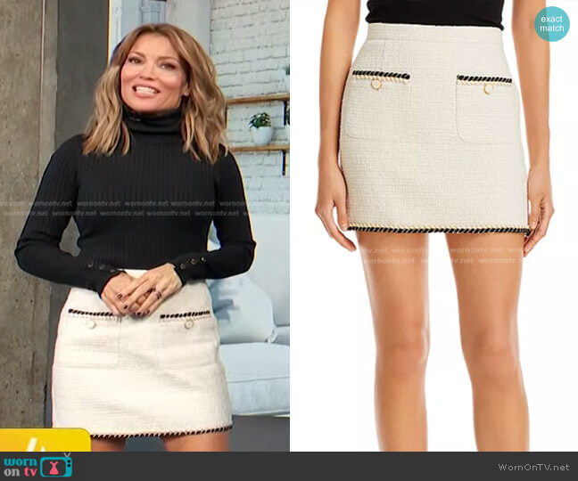 Aqua Braided Trim Tweed Mini Skirt worn by Kit Hoover on Access Hollywood