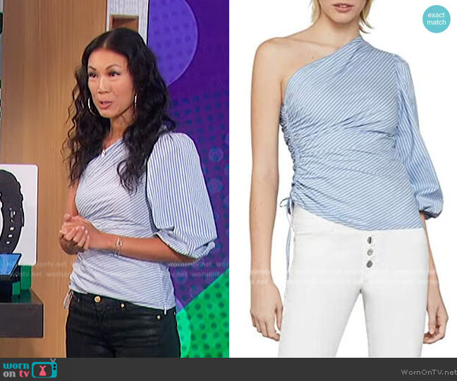 BCBGMAXAZRIA Ruched Poplin Top worn by Chi-Lan Lieu on The Talk
