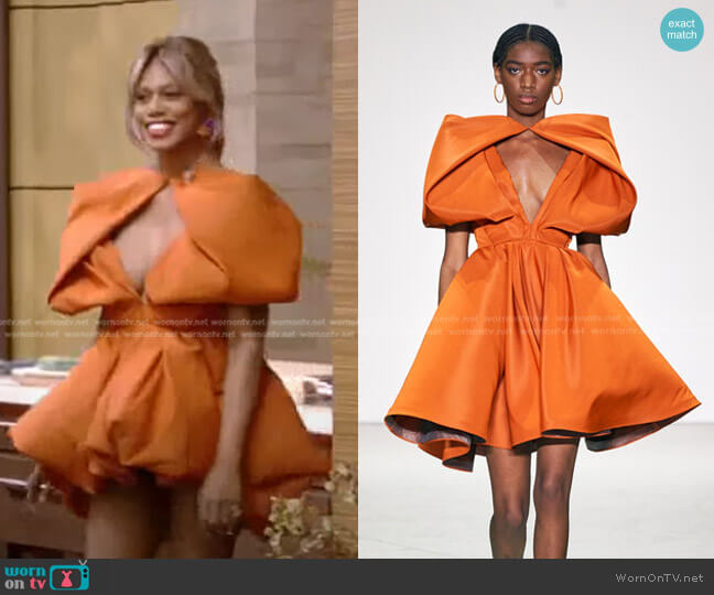 Bibhu Mohapatra Flame Cocktail Dress worn by Laverne Cox on Live with Kelly and Mark
