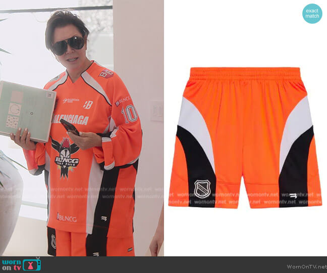 Balenciaga Logo-patch hockey shorts worn by Kris Jenner (Kris Jenner) on The Kardashians