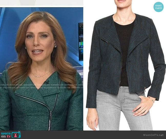 Banana Republic Boucle Moto Jacket in Legion Blue worn by Julia Boorstin on NBC News Daily