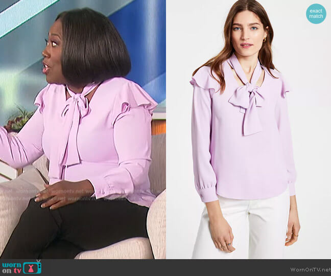 Bar III Bow-Neck Ruffled-Shoulder Blouse worn by Sheryl Underwood on The Talk