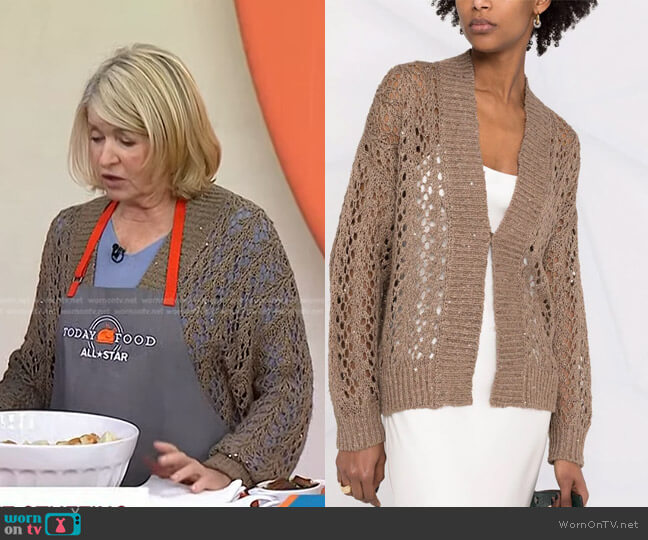 Brunello Cucinelli Open-Knit Linen-Silk Cardigan worn by Martha Stewart on Today