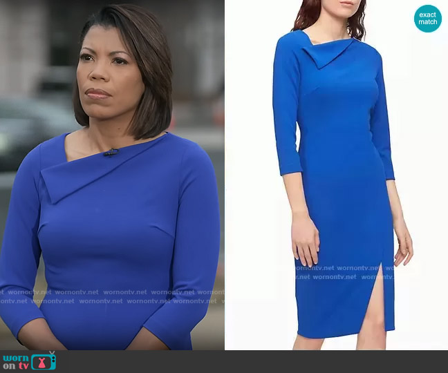 Calvin Klein Fold-Over 3/4 Sleeve Sheath Dress worn by Nikole Killion on CBS Mornings