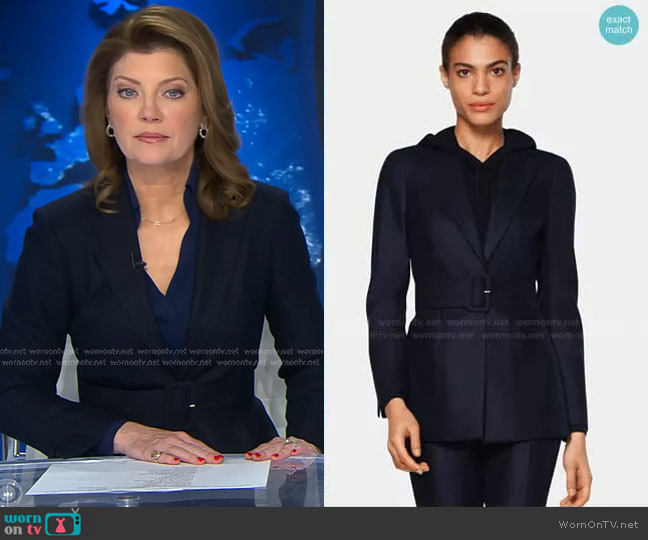 Suitsupply Cameron Belted Jacket worn by Norah O'Donnell on CBS Evening News
