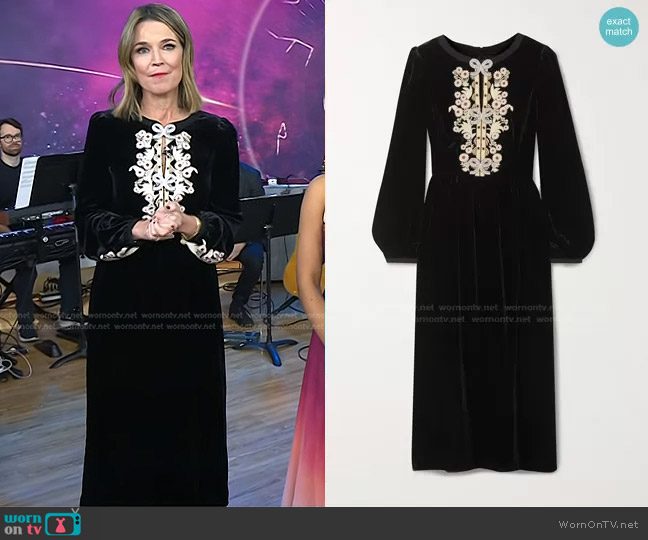 Saloni Camille Embellished Embroidered Velvet Midi Dress worn by Savannah Guthrie on Today