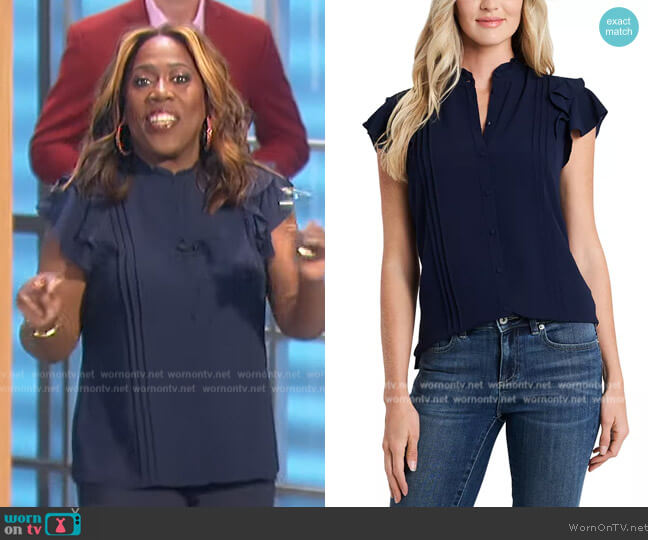 Cece Pintuck Ruffled Blouse worn by Sheryl Underwood on The Talk