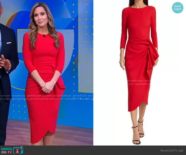 Chiara Boni La Petite Robe Gathered Side Midi-Dress in Passion worn by Rhiannon Ally on Good Morning America