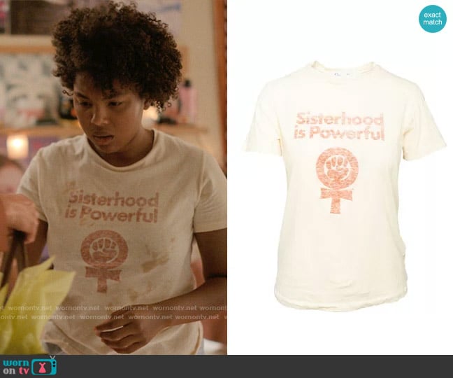 Christian Dior Sisterhood is Powerful T-shirt worn by Angelica Porter-Kennard  on The L Word Generation Q