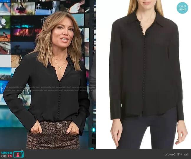 Club Monaco Helek Covered Button Silk Shirt worn by Kit Hoover on Access Hollywood