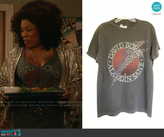David Bowie Aladdin Sane Destroyed Tee Shirt worn by Viola Marsette (Lorraine Toussaint) on The Equalizer