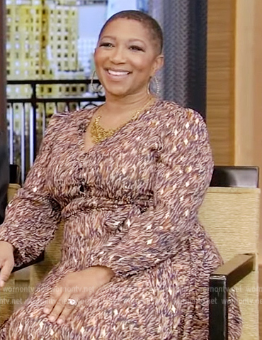 Deja Vu’s printed tie waist dress on Live with Kelly and Ryan