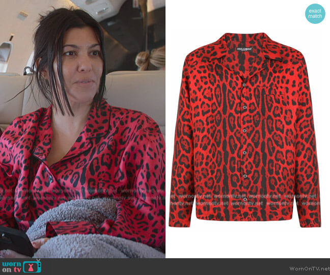 Dolce and Gabbana Leopard-print long-sleeve silk shirt worn by Kourtney Kardashian (Kourtney Kardashian) on The Kardashians