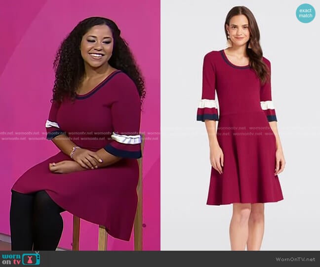 Draper James Bell Sleeve Sweater Dress in Deep Berry worn by Arianna Davis on Today