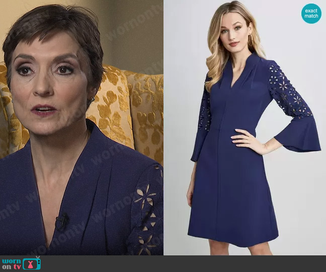 Elie Tahari Embroidered Sleeve Dress worn by Catherine Herridge on CBS Mornings