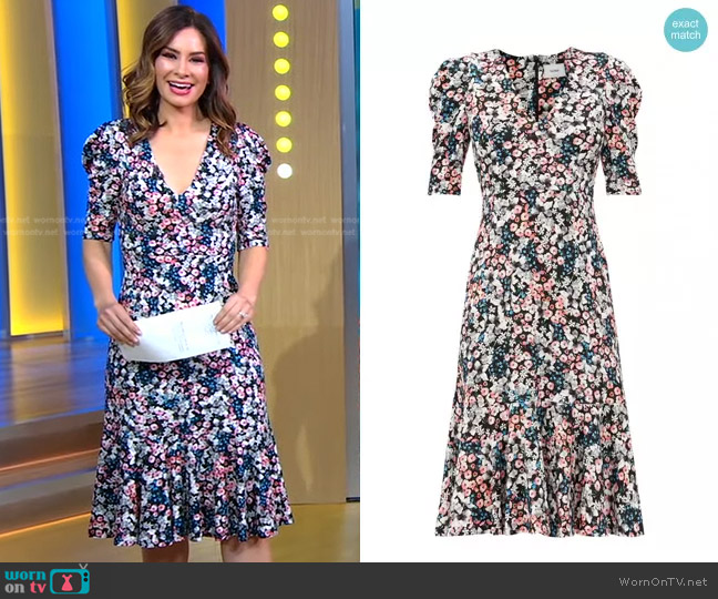 Erdem Ottavia Meadow-print Jersey Dress worn by Rebecca Jarvis on Good Morning America