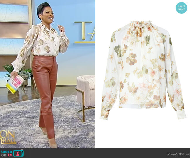 Erdem Veronika Sheer Floral Top worn by Tamron Hall on Tamron Hall Show