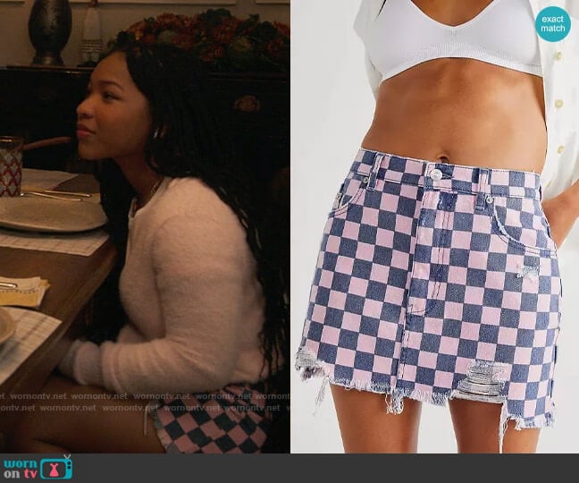 Free People Printed Elodie Denim Mini Skirt worn by Delilah (Laya DeLeon Hayes) on The Equalizer
