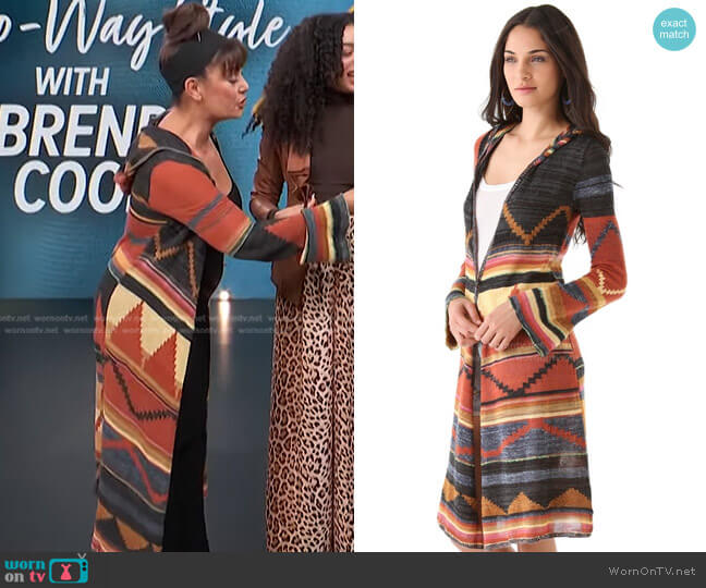 Free People Pueblo Yarn Lima Cardigan worn by Brenda Cooper on Access Hollywood