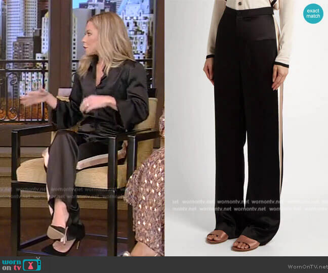Lanvin High-Waisted Satin Trousers worn by Kelly Ripa on Live with Kelly and Mark