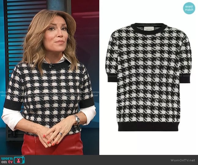 Gucci Houndstooth Short Sleeve Sweater worn by Kit Hoover on Access Hollywood