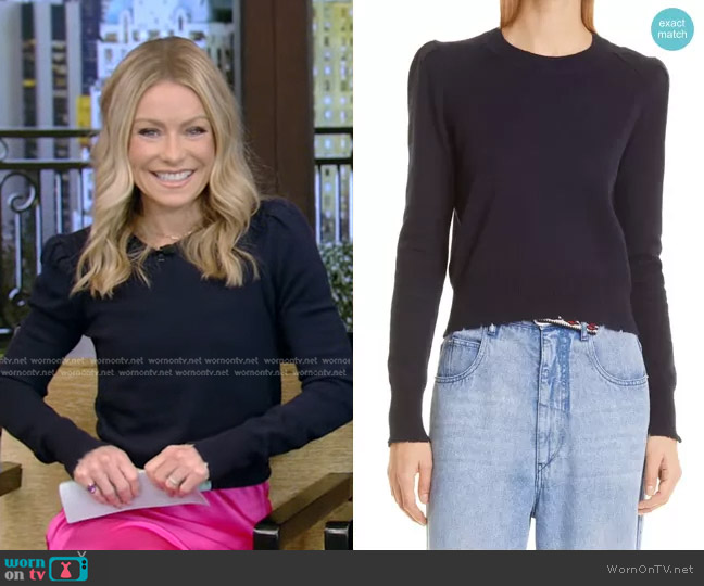 Isabel Marant Etoile Klea Puff Sleeve Cotton & Wool Sweater worn by Kelly Ripa on Live with Kelly and Mark