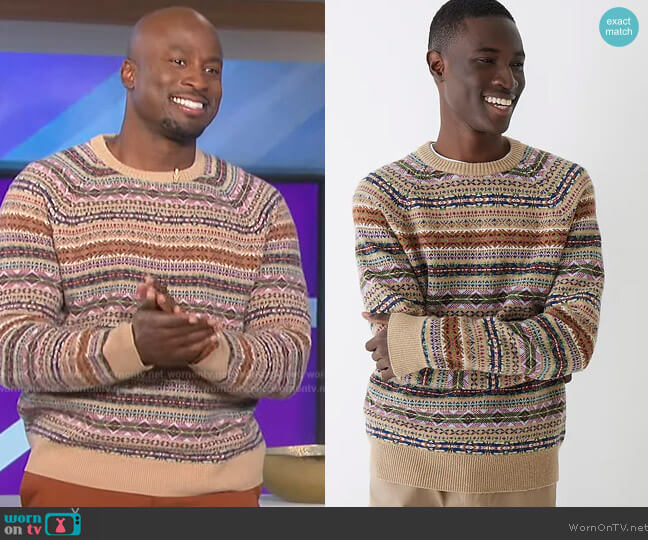 J. Crew Fair Isle sweater in wool blend worn by Akbar Gbajabiamila on The Talk