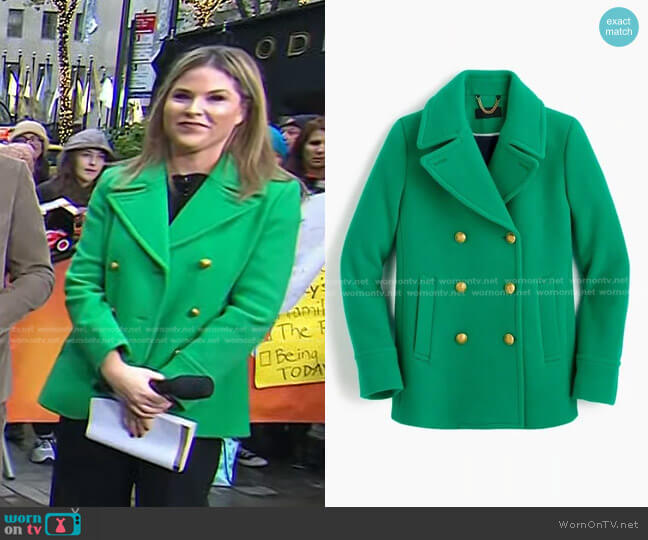 J. Crew Majesty Peacoat in Ocean Moss worn by Jenna Bush Hager on Today