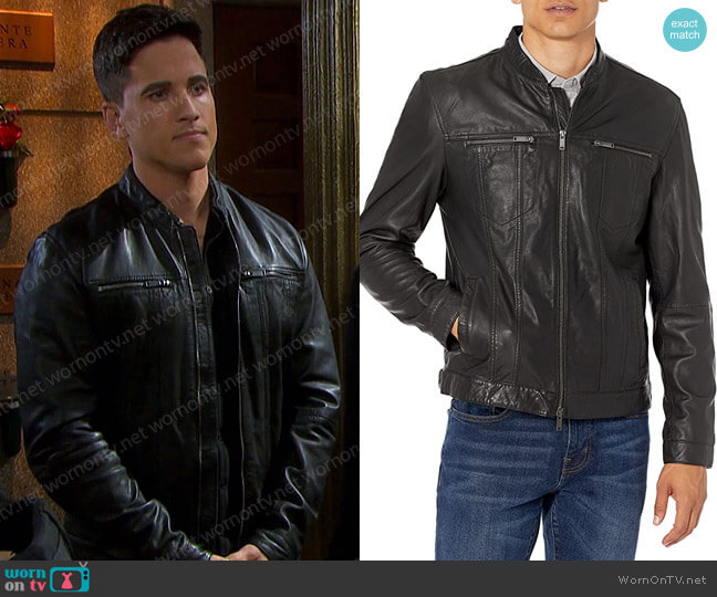 John Varvatos Regular Fit Leather Jacket worn by Charlie Dale (Mike C. Manning) on Days of our Lives