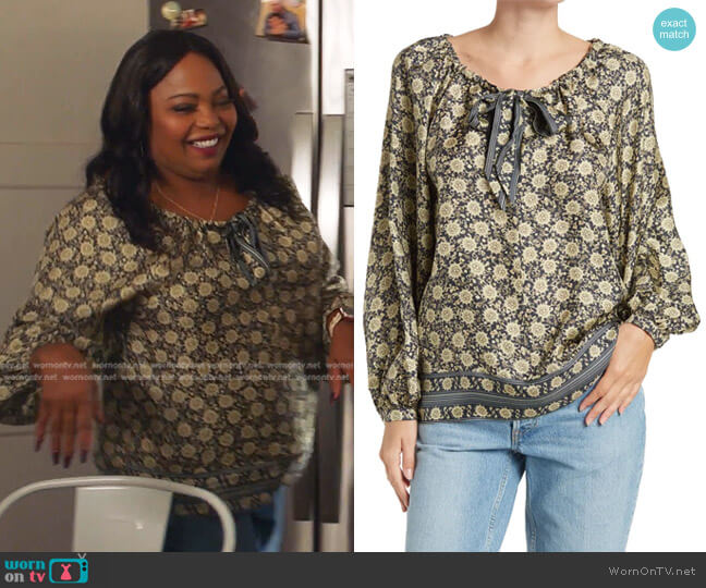 Joie Lomande Tie Neck Long Sleeve Silk Blouse worn by Carla Price (Cocoa Brown) on 9-1-1