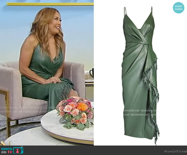 Jonathan Simkhai Carlee Fringed Vegan Leather Midi Dress worn by Carrie Inaba on Tamron Hall Show