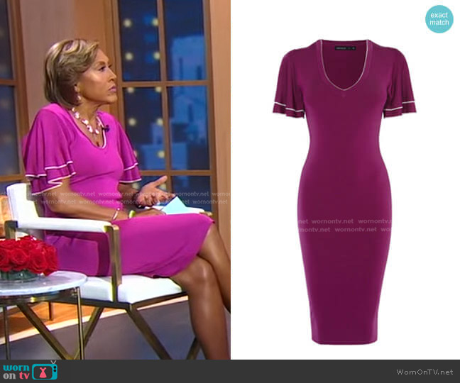 Karen Millen Ruffled-Sleeve Knit Dress worn by Robin Roberts on Good Morning America