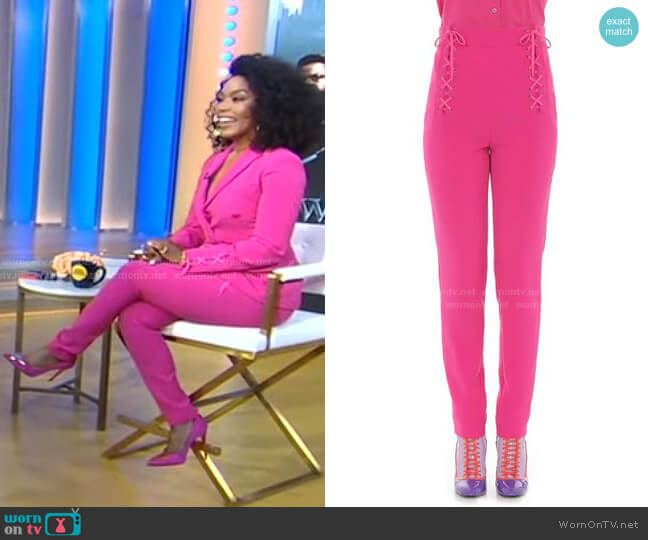 Moschino Lace-Up Crepe Trousers worn by Angela Bassett on Good Morning America
