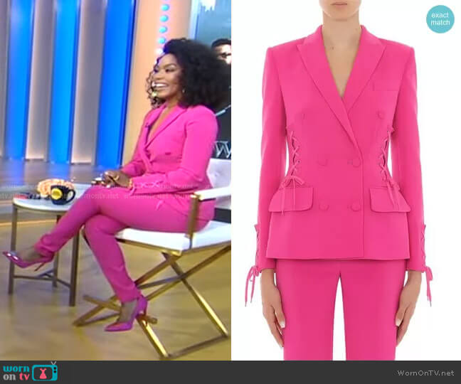 Moschino Lace-Up Double Breasted Crepe Blazer worn by Angela Bassett on Good Morning America