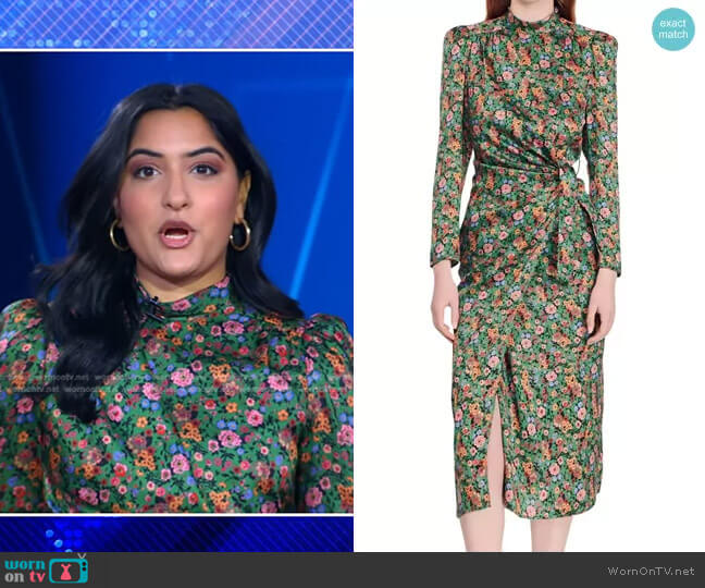 Sandro Lueur Floral Long Sleeve Midi Dress worn by Reena Roy on Good Morning America