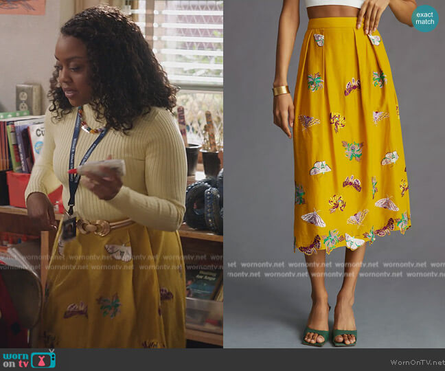 Maeve Embroidered Midi Skirt worn by Janine Teagues (Quinta Brunson) on Abbott Elementary